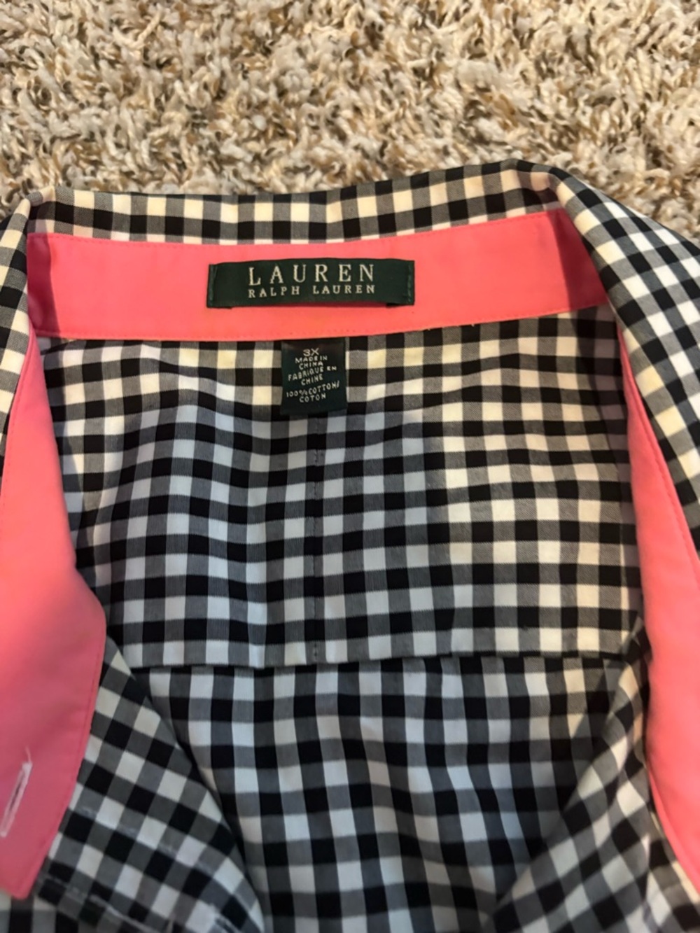 Ralph Lauren Black & White Gingham Shirt with Pink Trim women’s blouse 3x - Picture 4 of 8